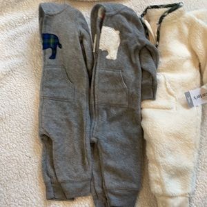 Three pair of Carter’s winter fleece outfits